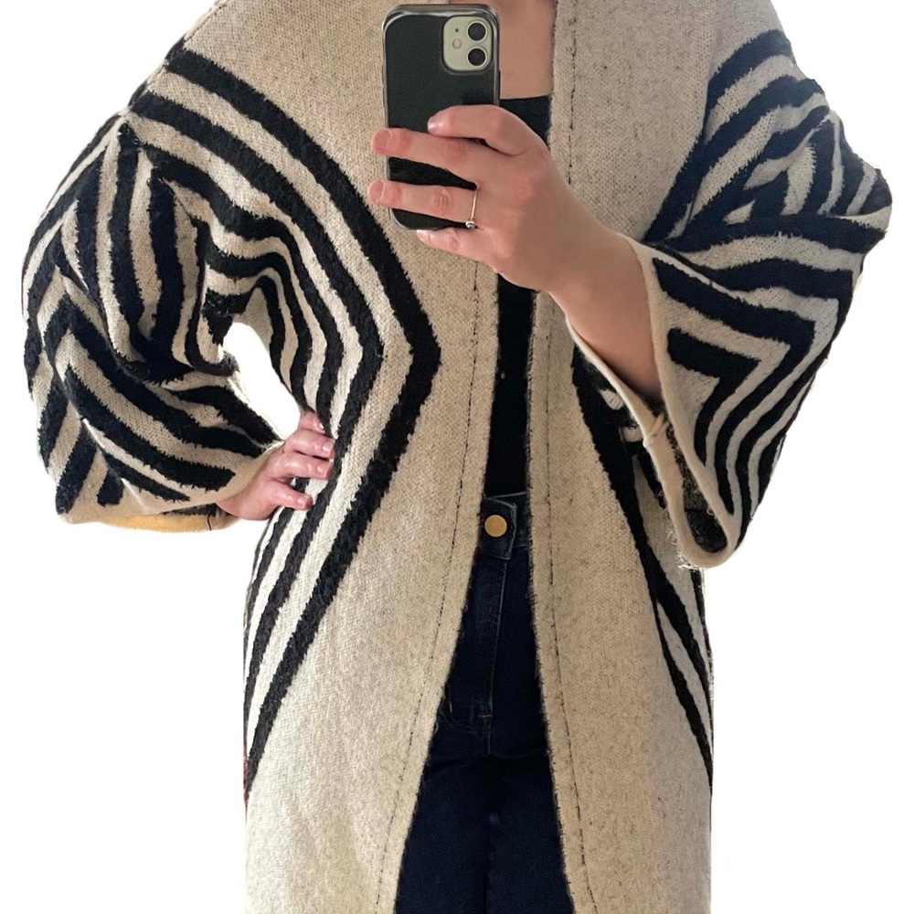 Rafe Black and Cream Geometric Cardigan Sweater